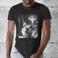 Siberian Husky Alien UFO Taking a Selfie Dog Mom Dad Men's V-Neck T-Shirt