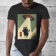 Vintage Japanese Cat Alien Cat Dad UFO Abduction Graphic Tee Men's V-Neck T-Shirt