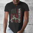 Wrestling US Flag Dad Wrestler Patriotic 4th Of July Men's V-Neck T-Shirt