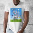 Frutiger Aero Aesthetic Tech Cherry Blossom Fishes Bubbles Raglan Baseball Tee Men's V-Neck T-Shirt