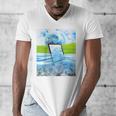 Frutiger Aero Aesthetic Tech Water Fishes Monitor Screen Raglan Baseball Tee Men's V-Neck T-Shirt Frutiger Aero Aesthetic Tech Water Fishes Monitor Screen Raglan Baseball Tee Men's V-Neck T-Shirt