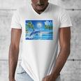 Frutiger Aero Dolphin Sunset Ocean With Palm Trees Y2k Premium Men's V-Neck T-Shirt Frutiger Aero Dolphin Sunset Ocean With Palm Trees Y2k Premium Men's V-Neck T-Shirt