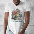 Leer ES Poder Cute Floral Spanish Teacher Book Reading Men's V-Neck T-Shirt