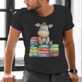 Adorable Donkey With Heart Sitting On Colorful Book Stack Men's V-Neck T-Shirt