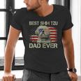 Best Shih Tzu Dad Ever Tshirt Dog Lover American Flag Men's V-Neck T-Shirt