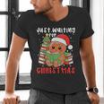 Book Reading Just Waiting For Christmas Gingerbread Men's V-Neck T-Shirt Book Reading Just Waiting For Christmas Gingerbread Men's V-Neck T-Shirt