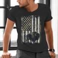 Camo USA Flag Bison Camouflage Hunting Wildlife Hunter Dad Men's V-Neck T-Shirt