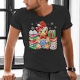 Christmas Gingerbread Man Reading Book Snowflake Teacher Men's V-Neck T-Shirt