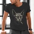 Cigarette Smoking Sphynx Cat Meme Stupid For Dad Men's V-Neck T-Shirt