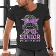 Class Of 2027 Senior Coquette Bow Messy Hair 26 Graduation Men's V-Neck T-Shirt