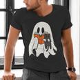 Cute Ghost Cat Reading Book Spooky Season Halloween Costume Men's V-Neck T-Shirt Cute Ghost Cat Reading Book Spooky Season Halloween Costume Men's V-Neck T-Shirt