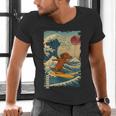 Dachshund Doxie Japanese Kanagawa Wave Surfing Japan Mom Dad Men's V-Neck T-Shirt