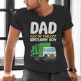 Dad Of The Birthday Boy Garbage Truck Birthday Party Men's V-Neck T-Shirt Dad Of The Birthday Boy Garbage Truck Birthday Party Men's V-Neck T-Shirt