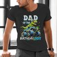 Dad Of The Birthday Boy Monster Truck Dinosaur PartyRex Men's V-Neck T-Shirt