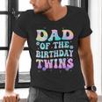 Dad Of The Birthday Twins Girls Kids Party Retro Bday Men's V-Neck T-Shirt