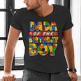 Dad And Mom Dada Birthday Boy Building Bricks Family Party Men's V-Neck T-Shirt