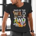 Dad Of The Wild Two Zoo 2nd Birthday Safari Jungle Animal Men's V-Neck T-Shirt