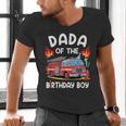 Dada Of The Birthday Boy Fire Truck Firefighter 1St Party Men's V-Neck T-Shirt