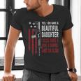 Daughter Gun Shovel Alibi Mom Dad Guns Joke -ON Back Men's V-Neck T-Shirt