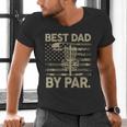 Disc Golf Frisbee Best Dad Par Camo US Flag Golfer Men's V-Neck T-Shirt