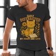 Easily Distracted By Cats And Books Cute Cat Book Lover Men's V-Neck T-Shirt
