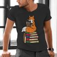 Fox Books Read Reading Librarian America Men Women Kids Men's V-Neck T-Shirt
