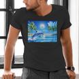Frutiger Aero Dolphin Sunset Ocean With Palm Trees Y2k Men's V-Neck T-Shirt Frutiger Aero Dolphin Sunset Ocean With Palm Trees Y2k Men's V-Neck T-Shirt