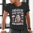 Fueled By Iced Coffee And Books Book Lover Retro Men's V-Neck T-Shirt