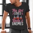 This Girl Loves Books And Gnomes Gardener Dwarf Garden Gnome Men's V-Neck T-Shirt