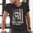 Great Pyrenees Dog Dad American Flag For Father Men Men's V-Neck T-Shirt Great Pyrenees Dog Dad American Flag For Father Men Men's V-Neck T-Shirt