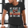 My Heart Is On The Line Football Mom Dad Offensive Lineman Men's V-Neck T-Shirt