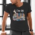 I'm OK Books Pile Books Stack Bibliophile Bookisk Men's V-Neck T-Shirt