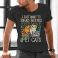 I Just Want To Read Books And Pet Cats Introvert Men's V-Neck T-Shirt