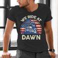 Lawn Mowing We Ride At Dawn Father Day Care Mower Dad Men's V-Neck T-Shirt