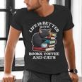 Life Is Better With Books Cats & Coffee Librarian Book Lover Men's V-Neck T-Shirt