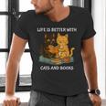 Life Is Better With Cats And Books Cute Cat Lover Men's V-Neck T-Shirt