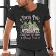 North Pole Tree Farm Merry Christmas Holiday Scene Nostalgia Men's V-Neck T-Shirt