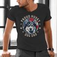 Proud Husky Dad American Flag Patriotic Husky Dad Men's V-Neck T-Shirt