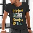 Reading Hobby Bookshelves Library Fueled By Books And Tea Men's V-Neck T-Shirt