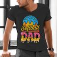 Retro Ice Cream Drip Softball Dad Game Day Dad Father's Day Men's V-Neck T-Shirt