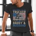 Semi Truck Driver Trucker Daddy Husband US American Flag Men's V-Neck T-Shirt