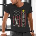 Softball Dad US Flag For Dad Men Patriotic Fathers Day Men's V-Neck T-Shirt