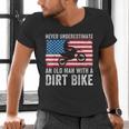Never Underestimate An Old Man With A Dirt Bike Grandpa Dad Men's V-Neck T-Shirt