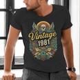 Vintage 1981 Retro Badge Nostalgia Eighties Compass Skull Men's V-Neck T-Shirt