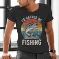 Vintage I'd Rather Be Fishing Graphic Bass Dad Boy Men Men's V-Neck T-Shirt Vintage I'd Rather Be Fishing Graphic Bass Dad Boy Men Men's V-Neck T-Shirt
