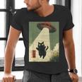 Vintage Japanese Cat Alien Cat Dad UFO Abduction Graphic Tee Men's V-Neck T-Shirt