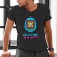Women's Adulting Is A Myth Retro Pixel Pet Nostalgia Millennials Men's V-Neck T-Shirt