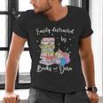 Yarn Quote Easily Distracted By Books And Yarn Reader Men's V-Neck T-Shirt