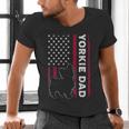 Yorkie Dog Vintage US American Flag Yorkie Dad Fathers Day Men's V-Neck T-Shirt