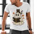 Books Ghost Reading Book Halloween Library Cat Fall Men's V-Neck T-Shirt Books Ghost Reading Book Halloween Library Cat Fall Men's V-Neck T-Shirt